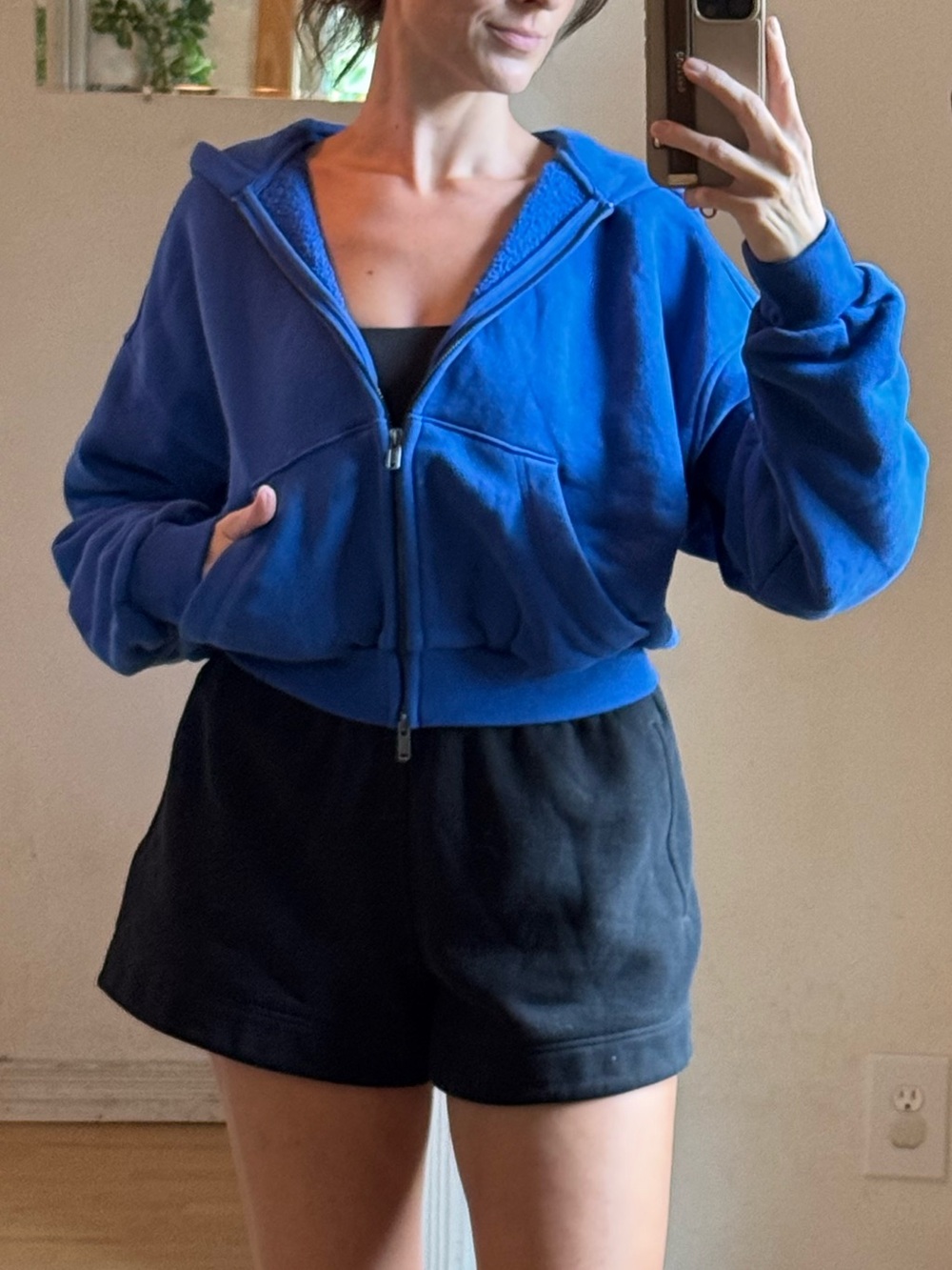 SKIMS Cropped Double-Zip Hoodie in Cobalt Blue Oversized Heavyweight Like New